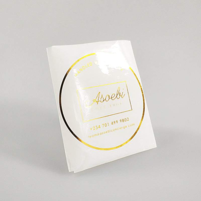 logo sticker with gold foil